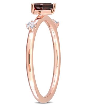 10K Rose Gold Garnet and White Topaz Heart Stackable Ring