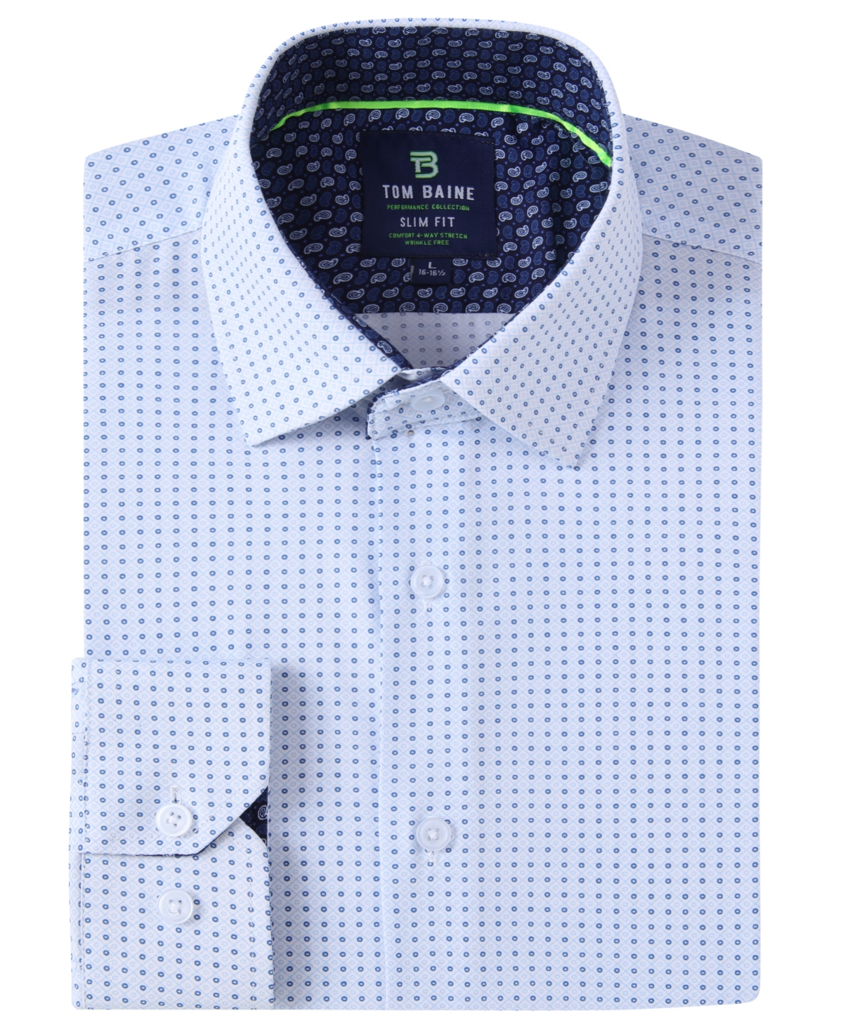 Men's Slim Fit Performance Long Sleeve Geometric Dress Shirt - Navy Dots