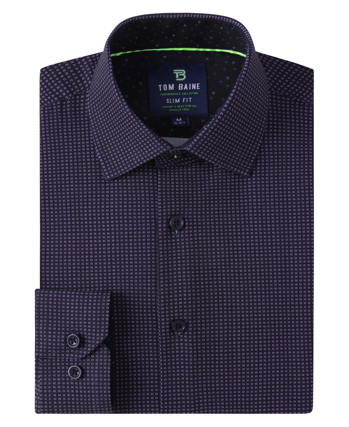 Men's Slim Fit Performance Long Sleeve Geometric Dress Shirt - Navy Dots