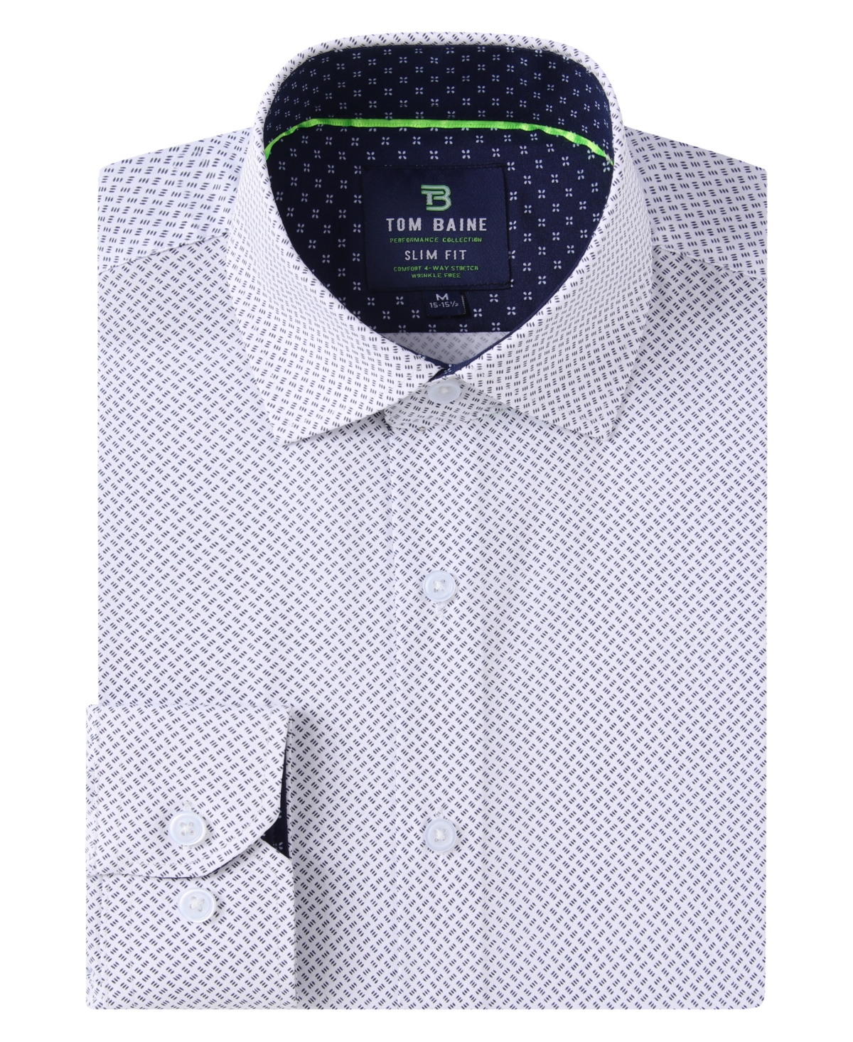 Men's Slim Fit Performance Long Sleeve Geometric Dress Shirt - Navy Dots