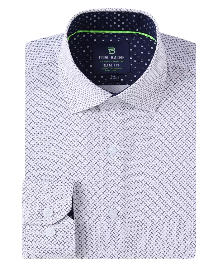 Men's Slim Fit Performance Long Sleeve Geometric Dress Shirt