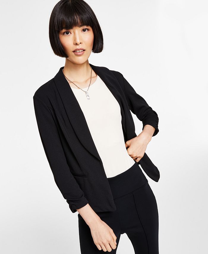 Bar III Knit-Crepe Ruched-Sleeve Blazer, Created for Macy's - Macy's