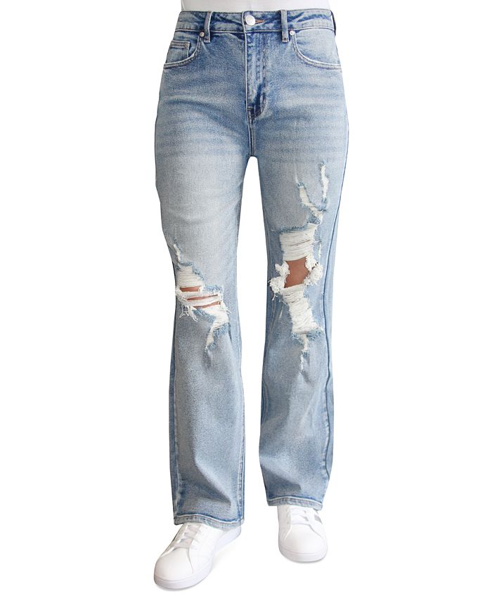 Almost Famous Juniors' High Waisted Distressed Wide-Leg Jeans - Macy's