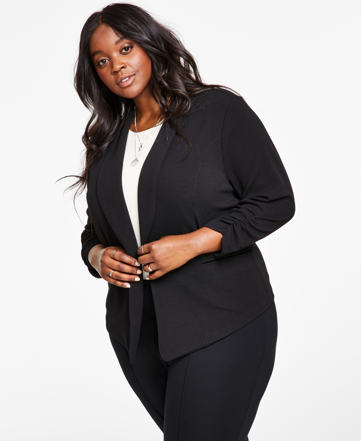 Shop Bar Iii Trendy Plus Size Knit Drape-front Blazer, Created For Macy's In Bright White