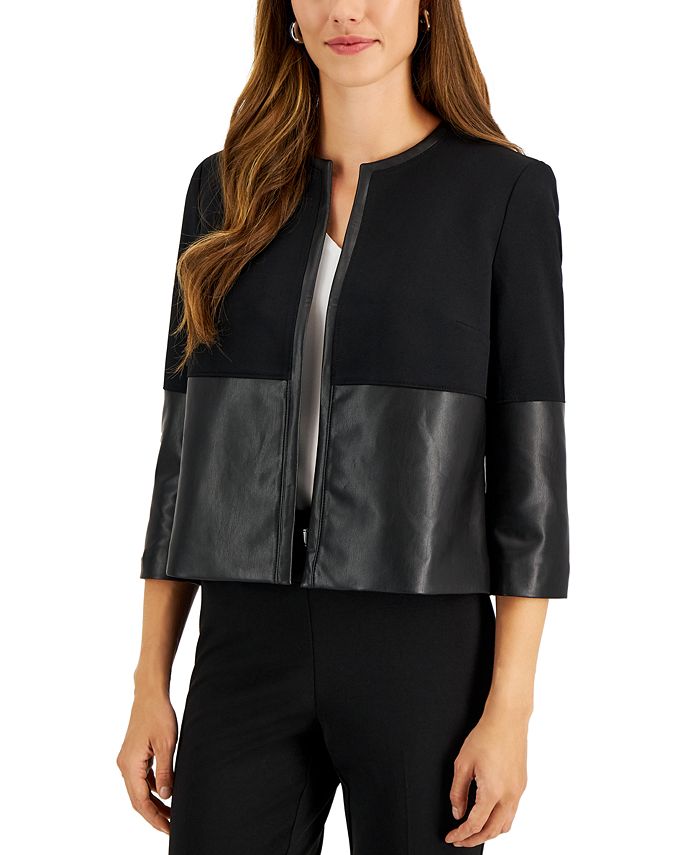 Kasper Women's Faux-Leather Combo Jacket, Created for Macy's - Macy's