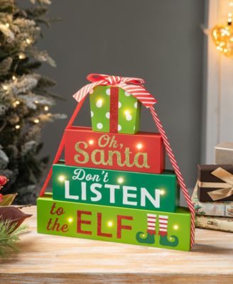 12" Lighted Wooden Christmas Gift Block Table Decor