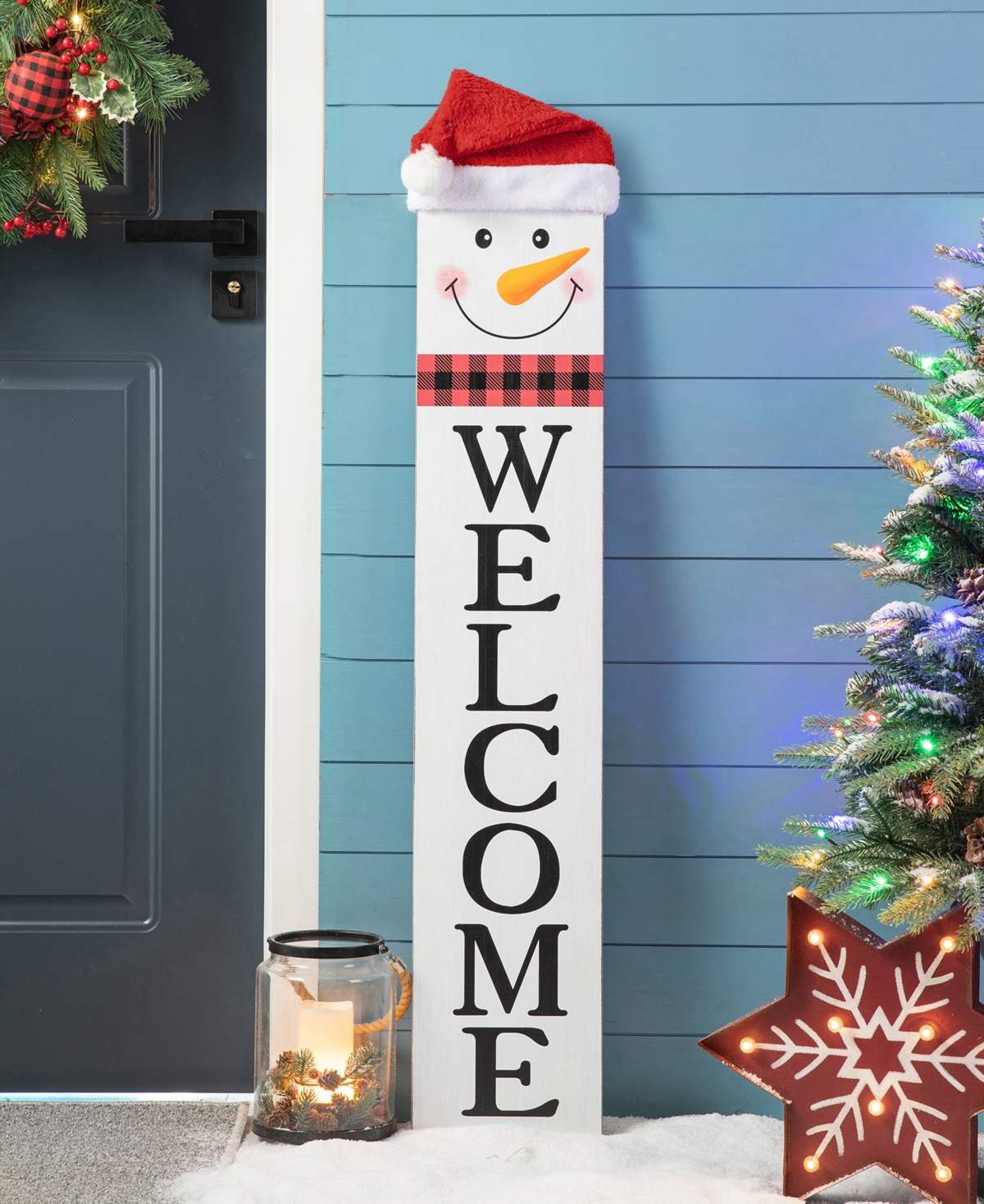 Glitzhome Reversible Wooden Hohoho and Snowman Porch Sign