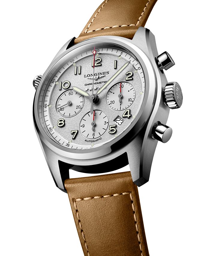 Longines Men's Swiss Automatic Chronograph Brown Leather Strap Watch ...