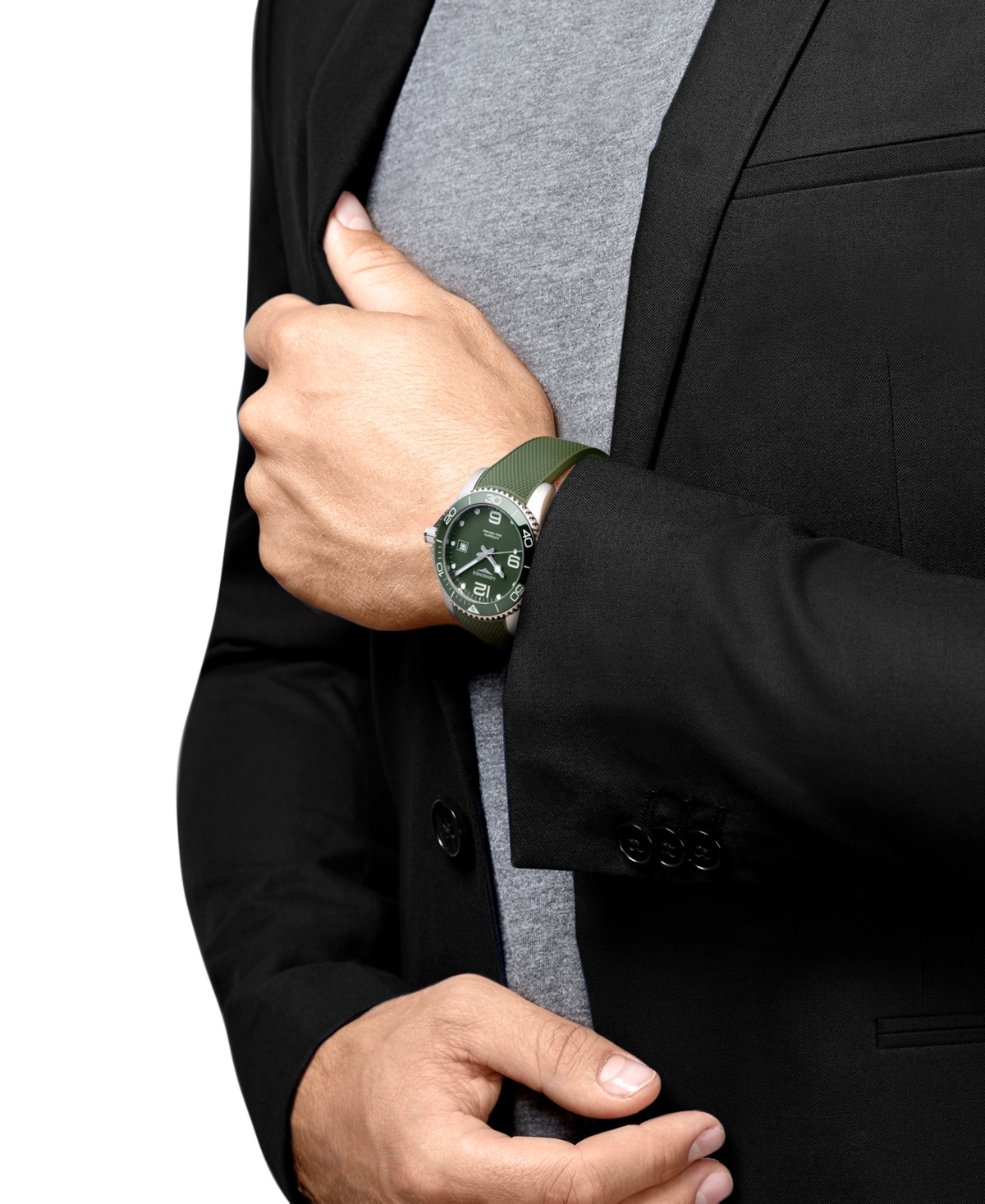 Shop Longines Men's Swiss Automatic Hydroconquest Green Rubber Strap Watch 41mm In No Color