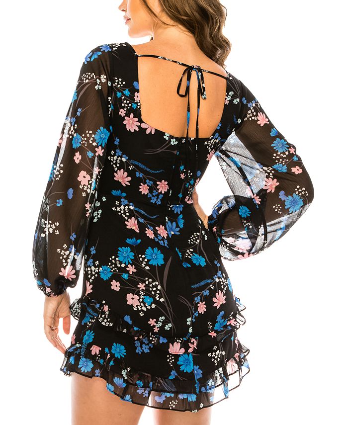 B Darlin Juniors' Emma Printed Ruffled Dress Macy's