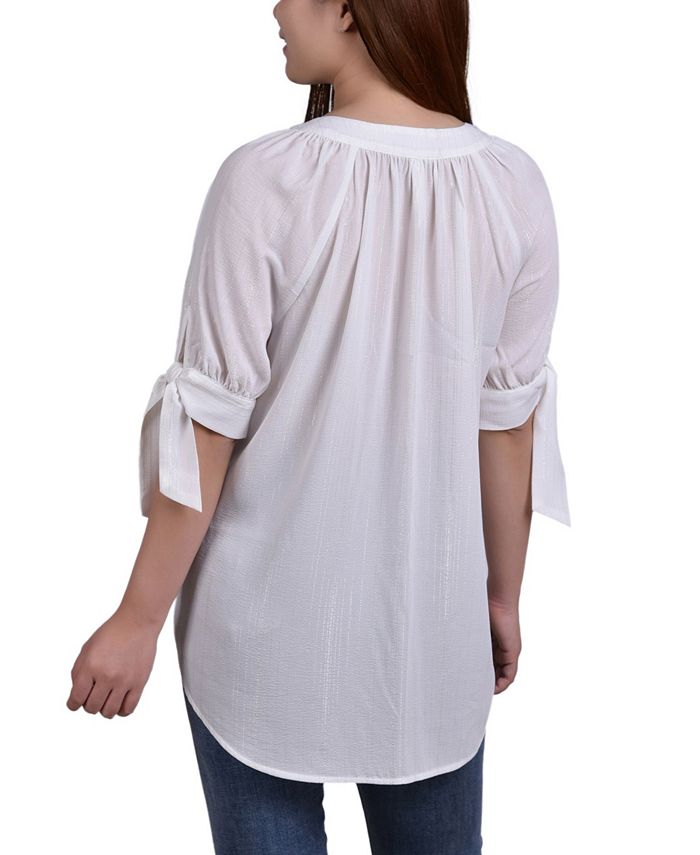 NY Collection Petite Size Elbow Sleeve Tie-Sleeve Blouse - Macy's