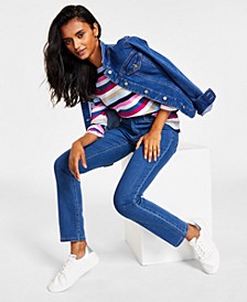 Women's Striped Top, Jean Jacket & Straight Leg Jeans, Created for Macy's