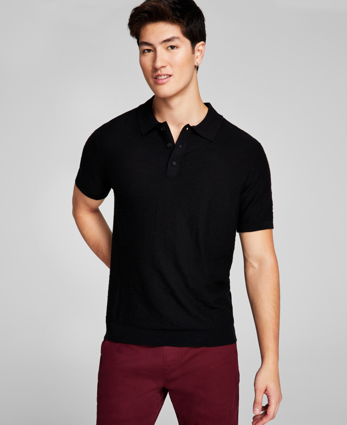 And Now This Men's Solid Knit Short-sleeve Sweater Polo Shirt In Black ...