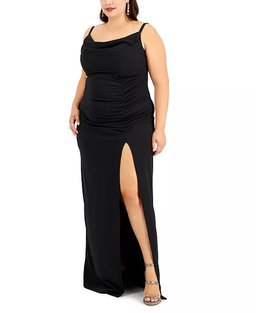trendy plus size cowlneck side-ruched maxi dress, created for macy's