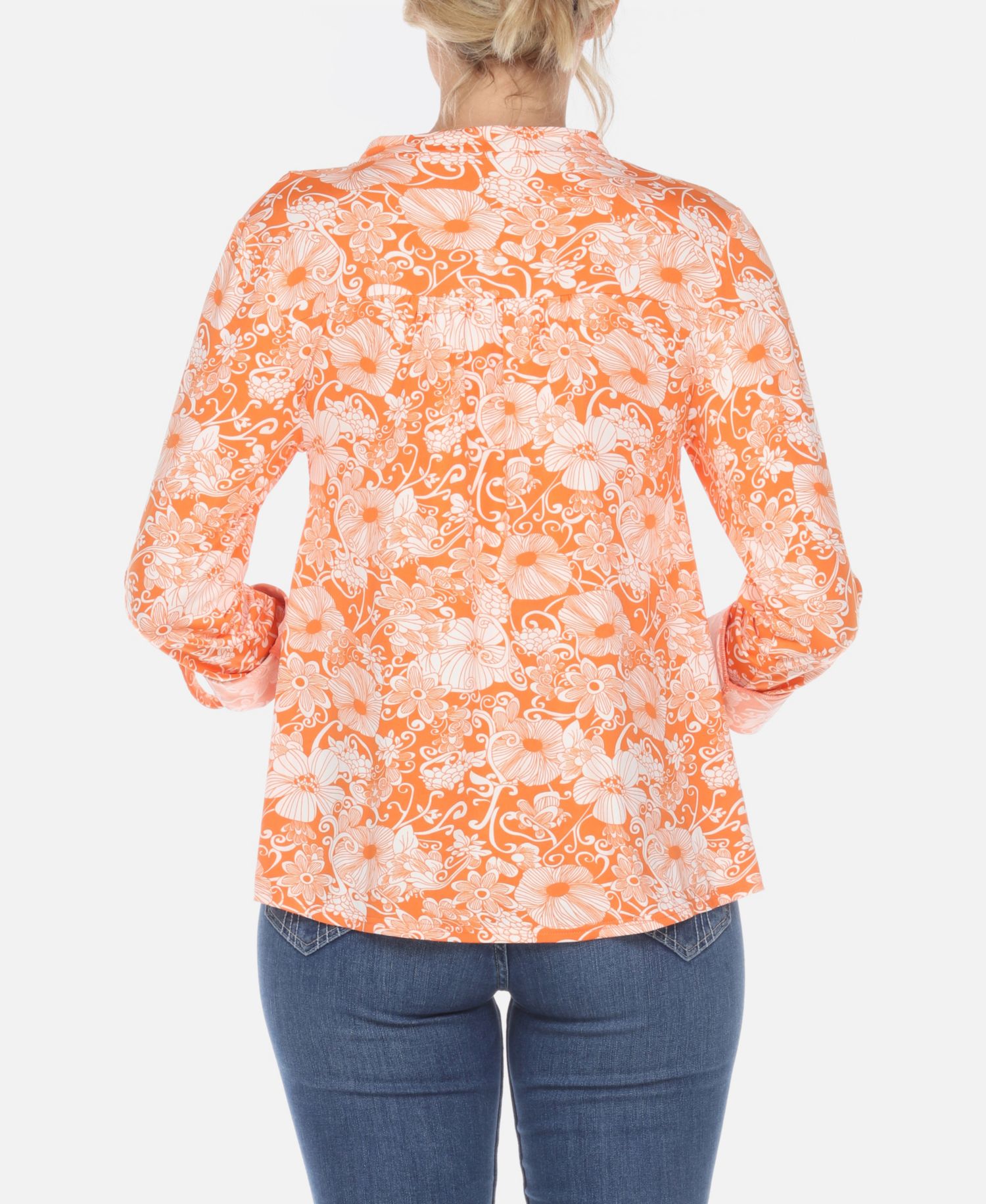 Plus Size Pleated Long Sleeve Floral Print Blouse