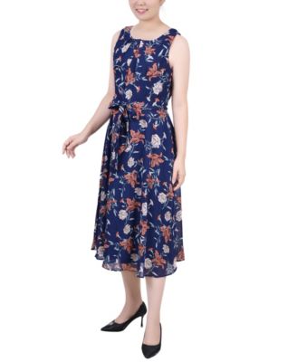 Petite Sleeveless Chiffon Belted Dress