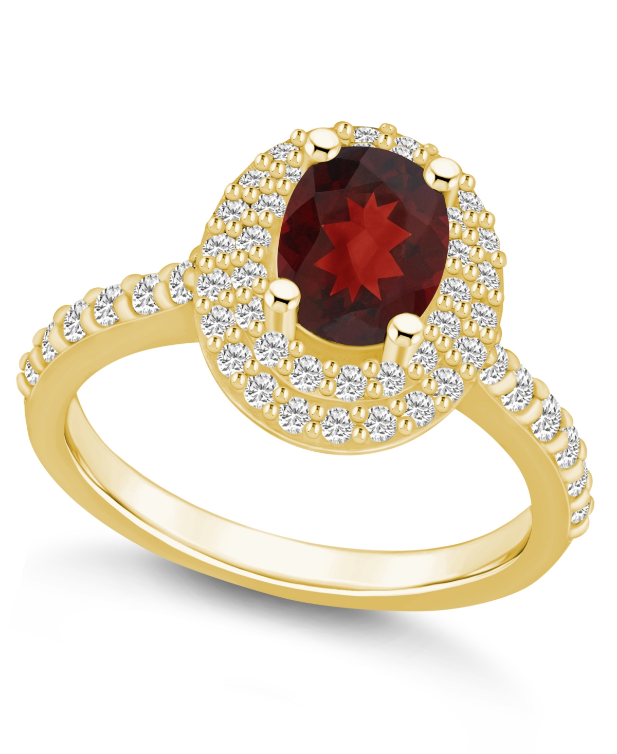 MACY'S GARNET AND DIAMOND HALO RING