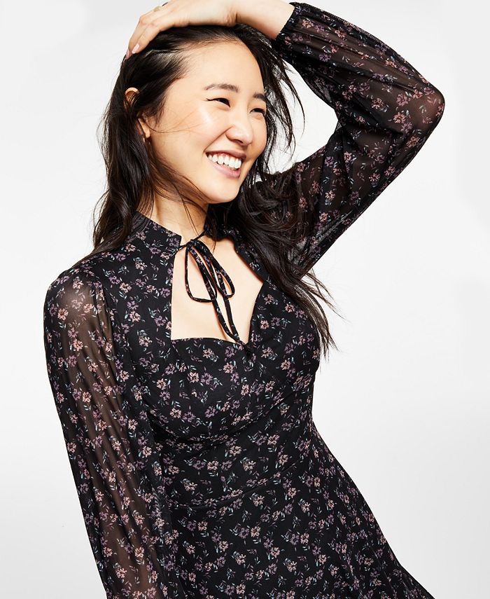 Kit & Sky Juniors' Printed Mesh Corset Dress Macy's