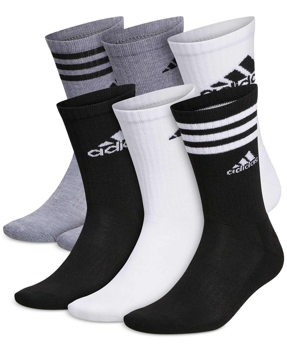 adidas Men's Athletic Cushioned Mixed Crew Socks - 6pk. -black/heather Grey