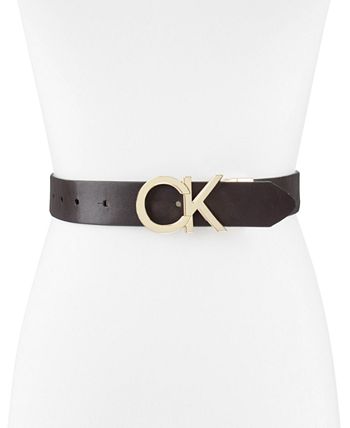 Calvin Klein Women's Retro Monogram Logo Plaque Reversible Belt - Black - XL