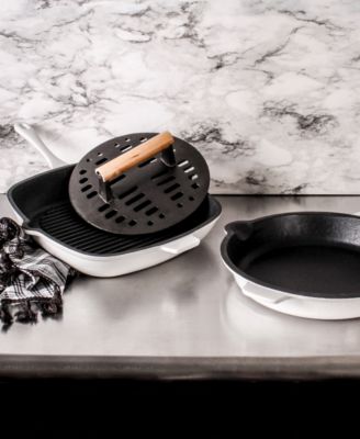 Neo 3pc Cast Iron Fry Pan & Grill Pan Set with Slotted Steak Press