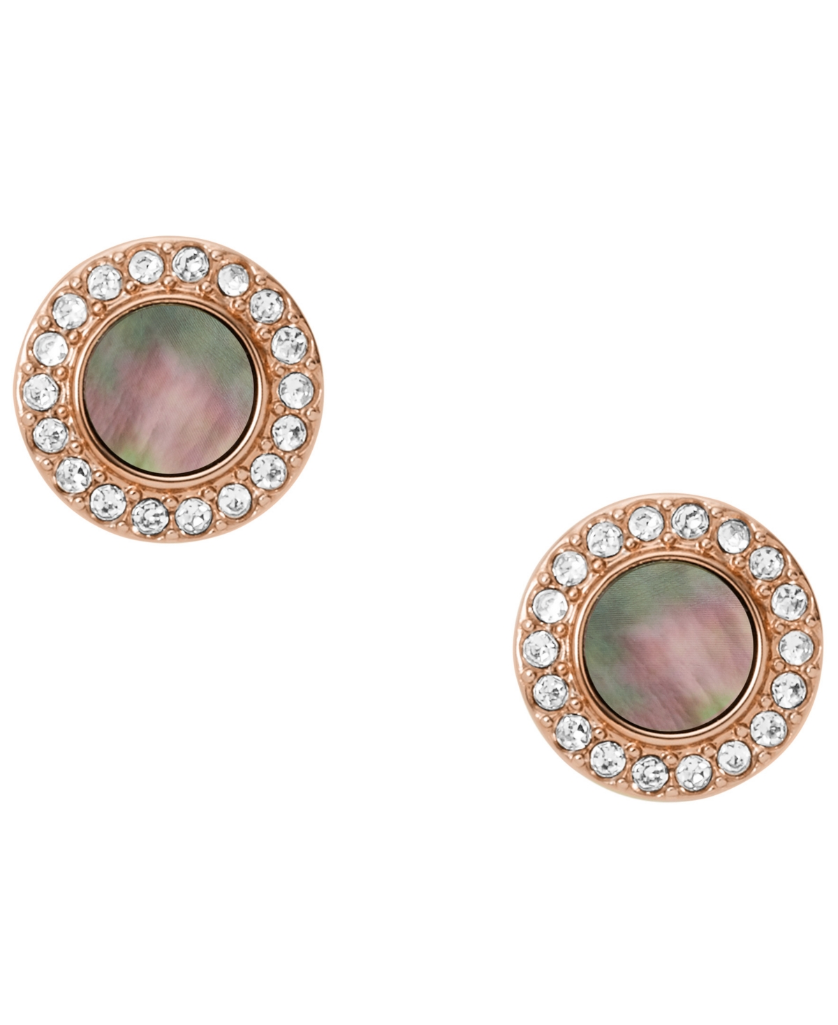 Shop Fossil Val Gray Mother Of Pearl Glitz Studs In Rose Gold-tone