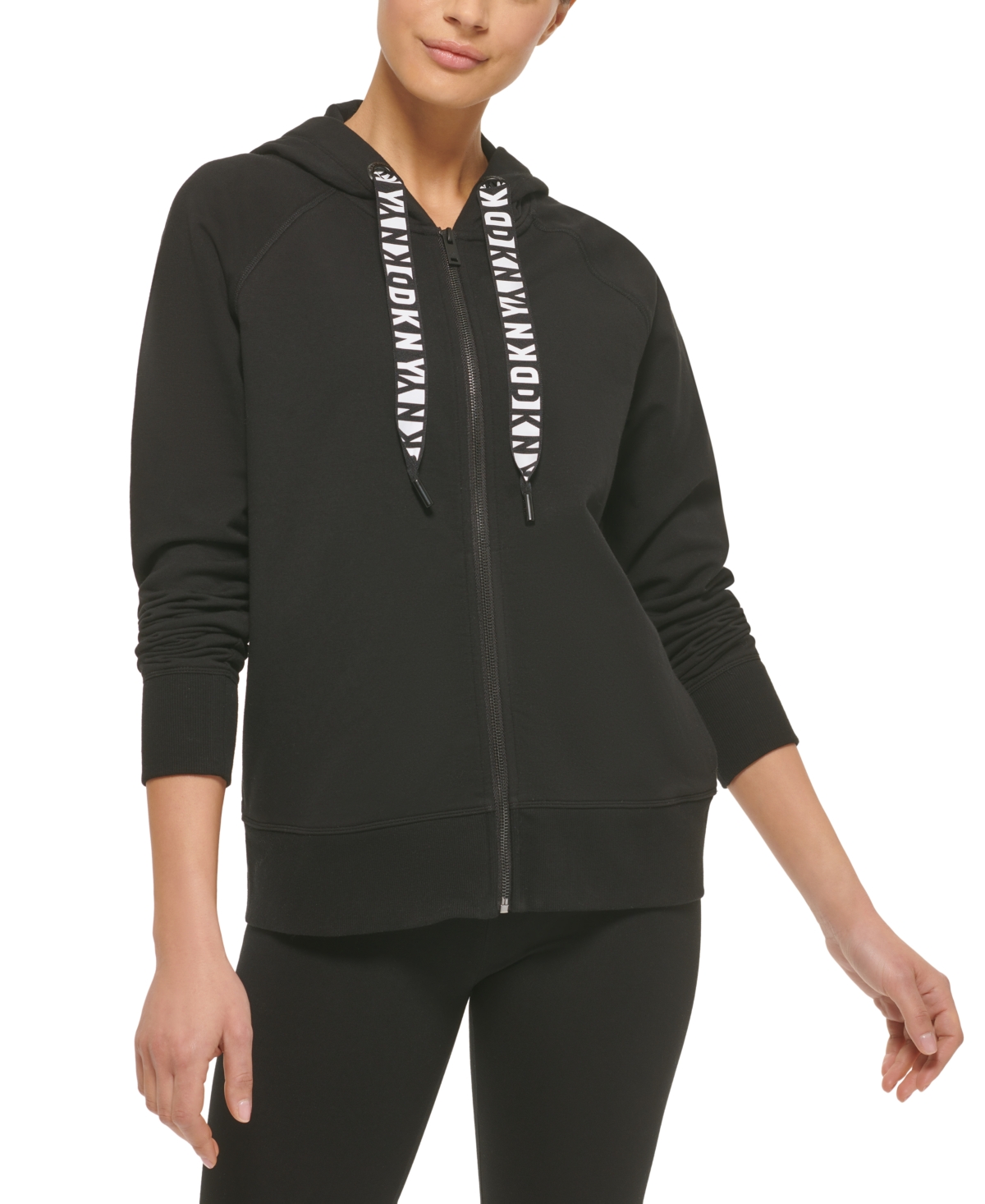 Sport Women's Logo-Drawstring Fleece Full-Zip Hoodie - Black