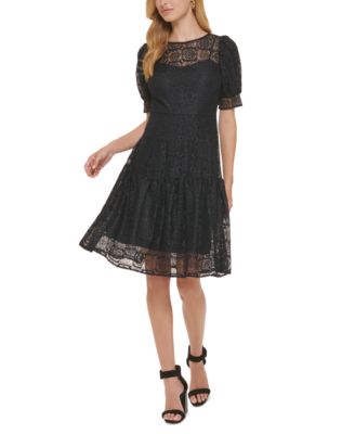 Calvin Klein - Women's Lace Puff-Sleeve Dress