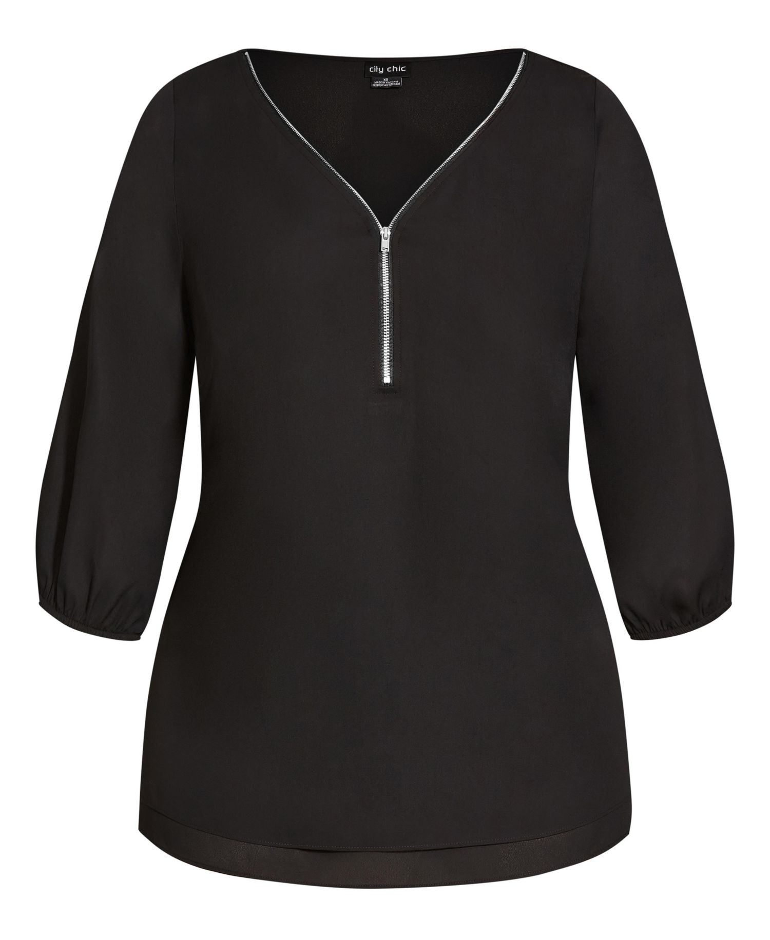 Women's Fashion Fling Elbow Sleeve Zip Neck Top