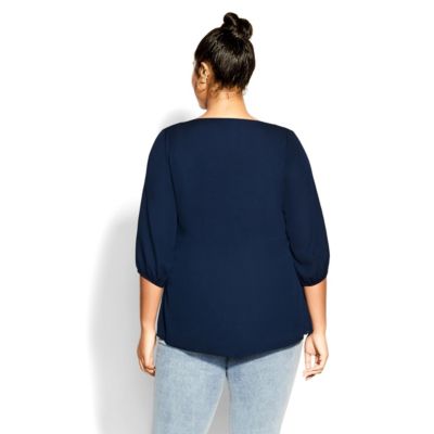Plus Size Fashion Fling Elbow Sleeve Zip Neck Top
