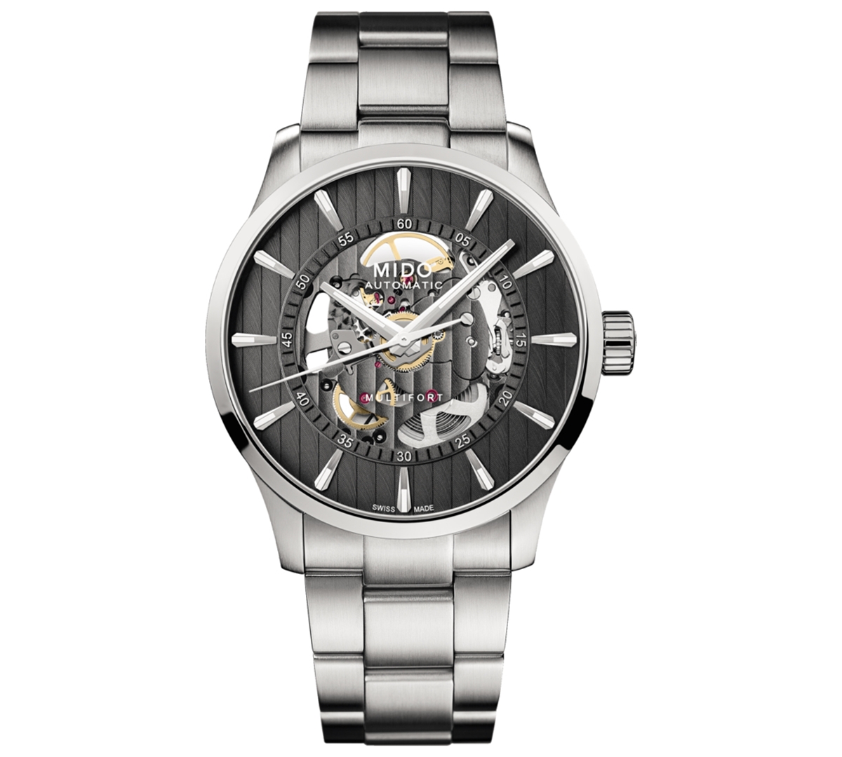 Men's Swiss Automatic Multifort Skeleton Vertigo Stainless Steel Bracelet Watch 42mm - Anthracite