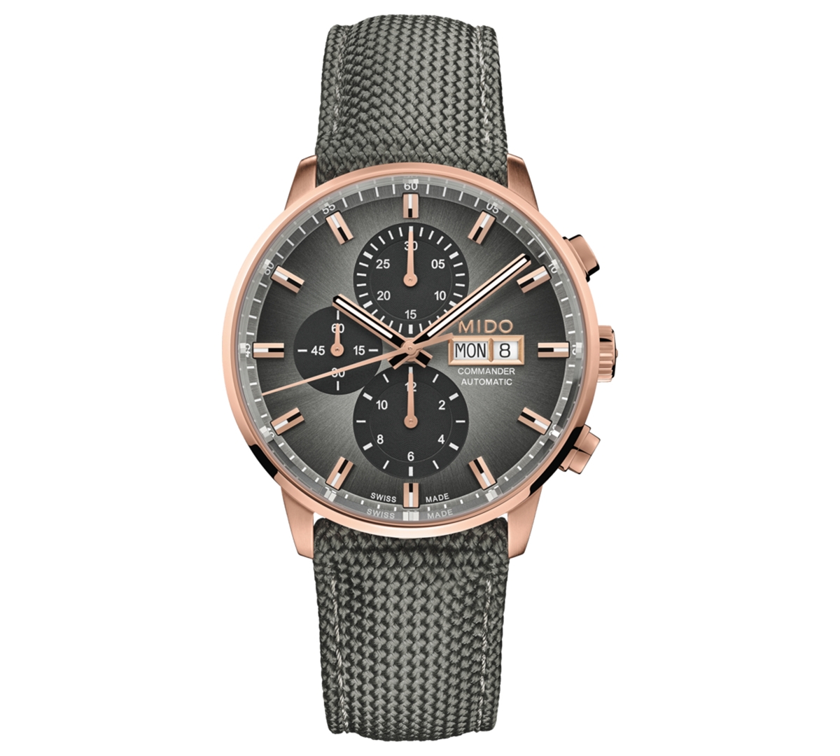 Shop Mido Men's Swiss Automatic Chronograph Commander Brown Leather Strap Watch 43mm In Gray