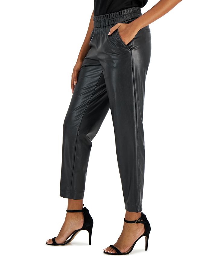 Anne Klein Women's Faux-Leather Pull-On Slim Ankle Pants - Macy's