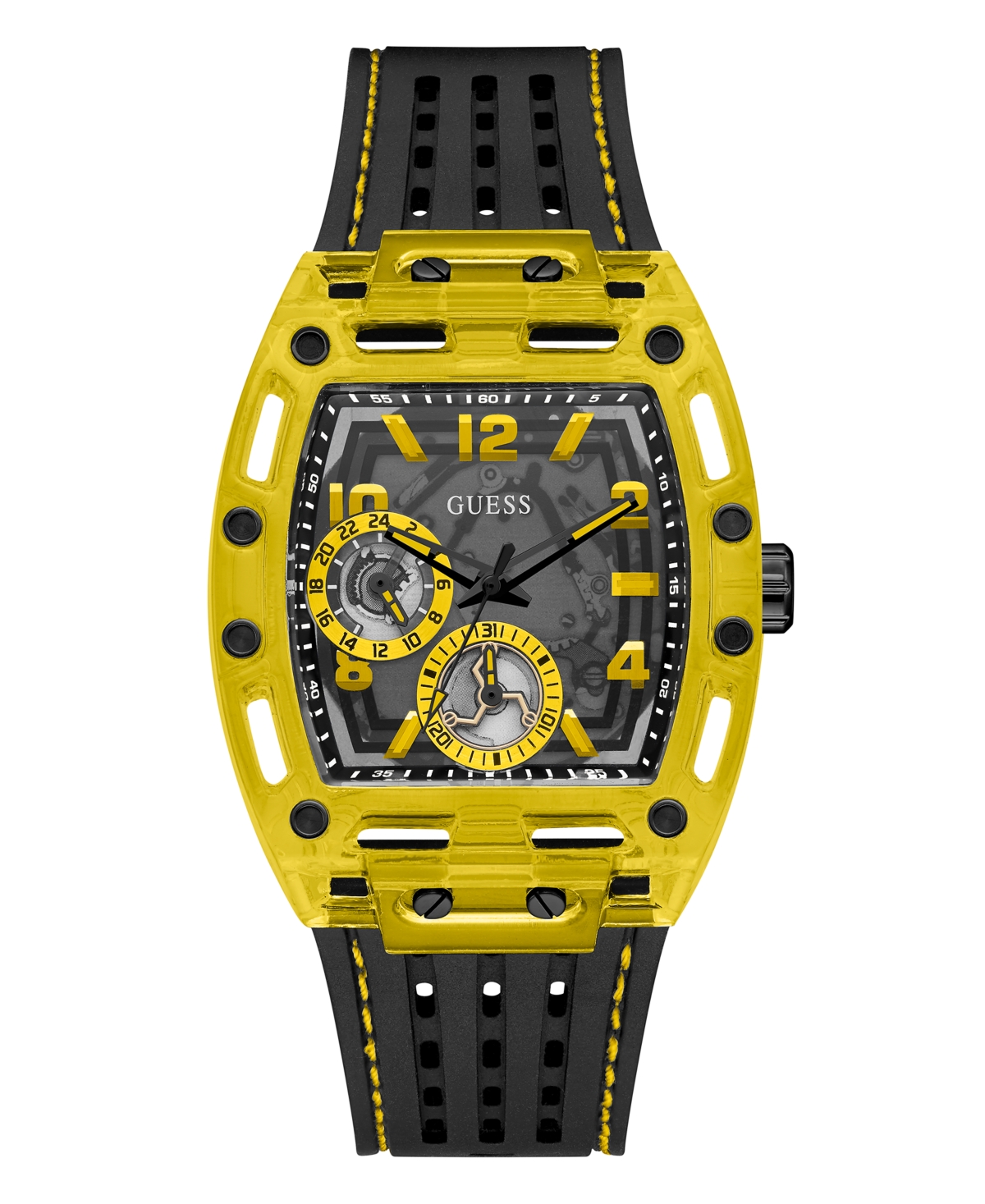 Men's Yellow Black Silicone Strap Watch 44mm - Black