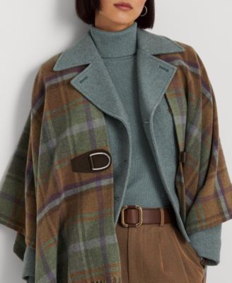 Lauren Ralph Lauren Plaid Fringe-Trim Wool-Blend Poncho