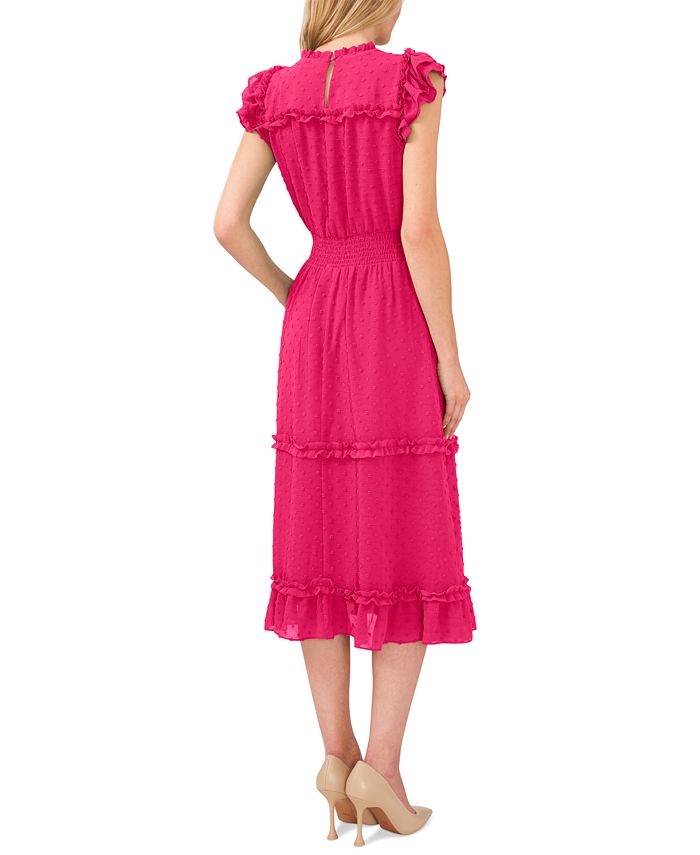 CeCe Women's Ruffled Flutter Sleeve Swiss Dot Midi Dress