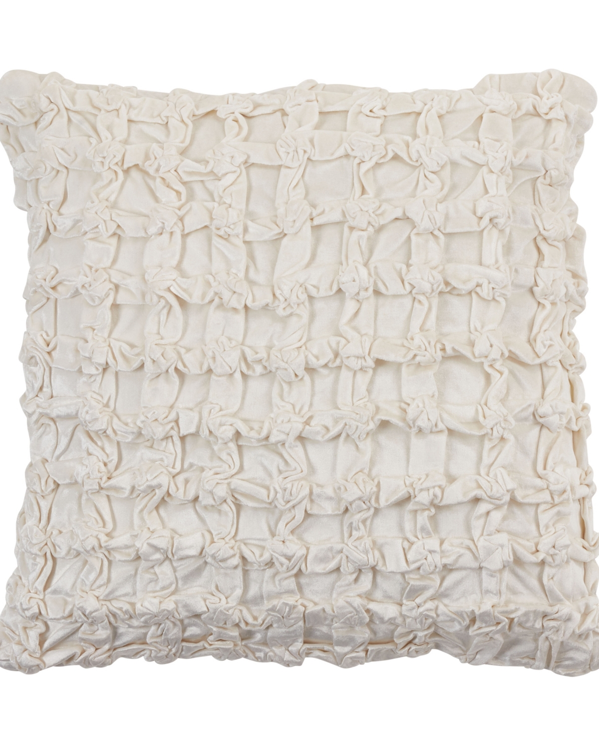 Saro Lifestyle Smocked Velvet-like Decorative Pillow, 20" X 20" In Ivory