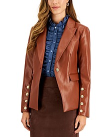 Women's Faux-Leather Button-Sleeve Jacket 