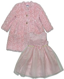 Baby Girls Rosette Embellished Faux Fur Coat Tulle Ballerina Dress Set, 2 Piece