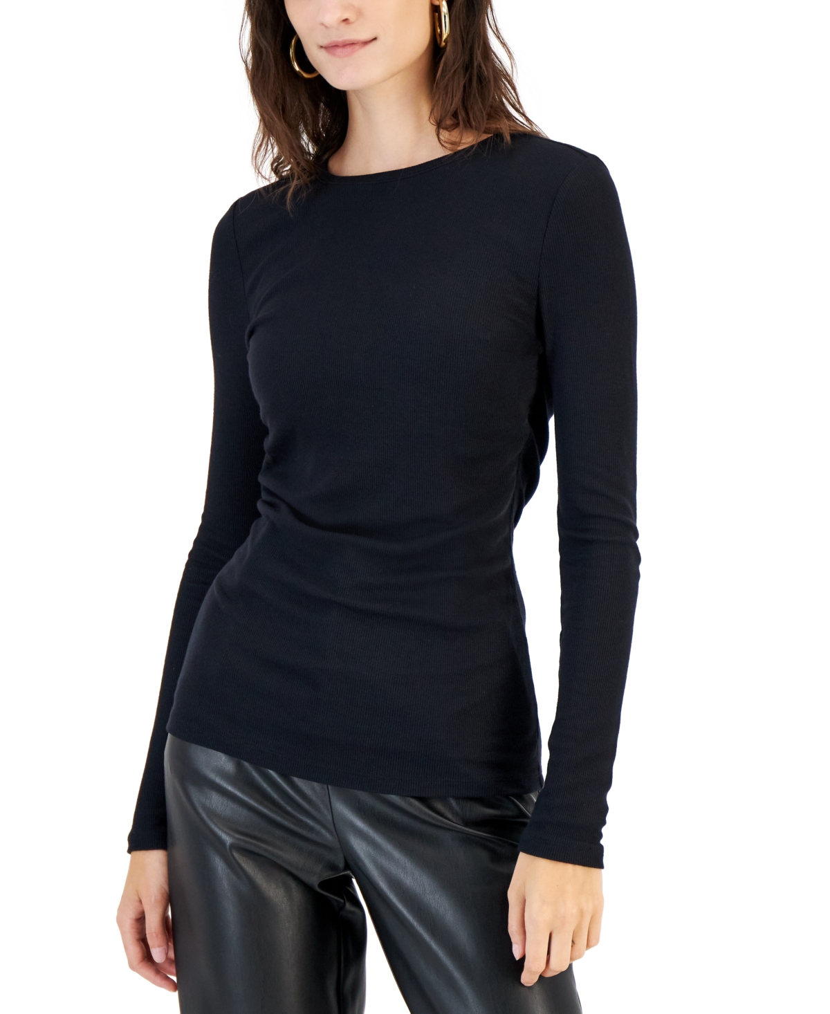 Inc International Concepts Women's Solid Ribbed Crewneck Top, Created for Macy's