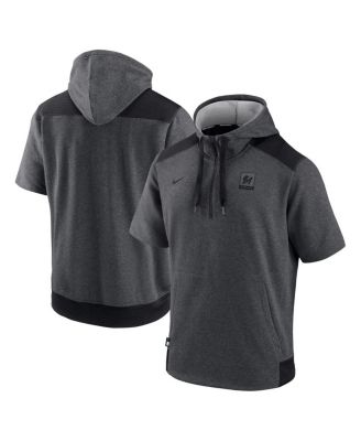 Men's Heathered Charcoal and Black Miami Marlins Authentic Collection Dry Flux Performance Quarter-Zip Short Sleeve Hoodie