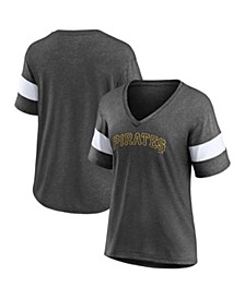 Women's Branded Heathered Charcoal Pittsburgh Pirates Wordmark V-Neck Tri-Blend T-shirt