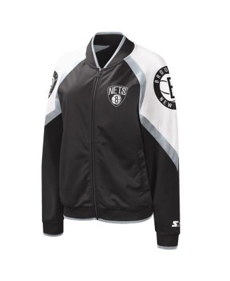 Women's Black, Silver Brooklyn Nets Fan Girl Satin Raglan Full-Zip Jacket