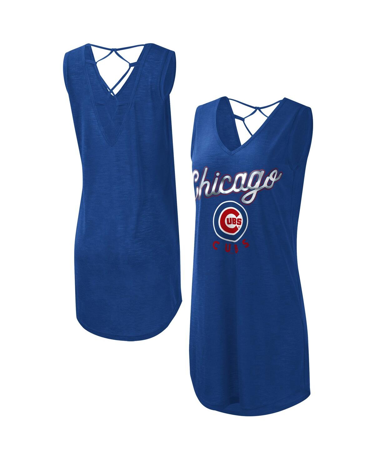 Shop G-iii 4her By Carl Banks Women's  Royal Chicago Cubs Game Time Slub Beach V-neck Cover-up Dress