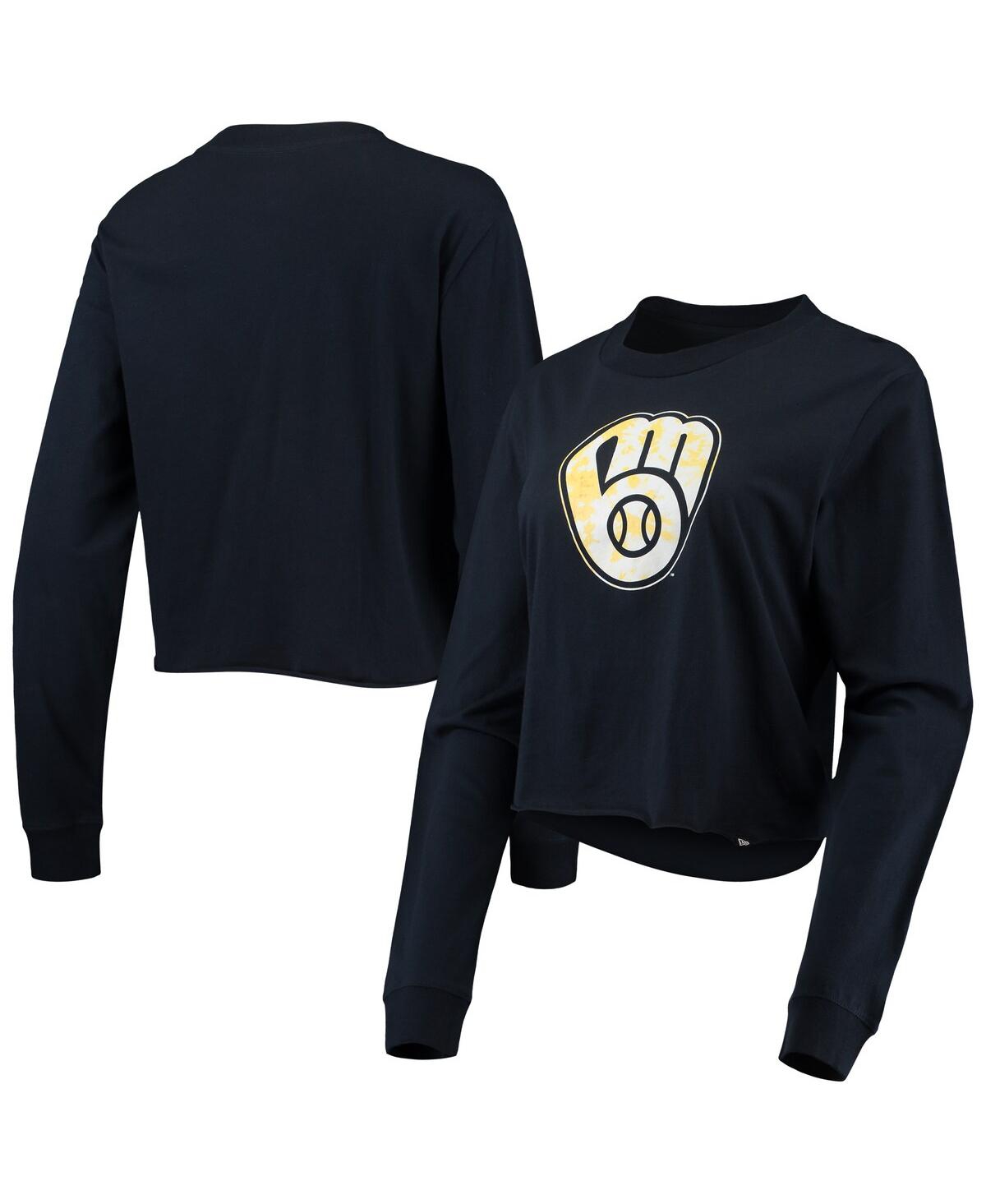 NEW ERA WOMEN'S NEW ERA NAVY MILWAUKEE BREWERS BABY JERSEY CROPPED LONG SLEEVE T-SHIRT 