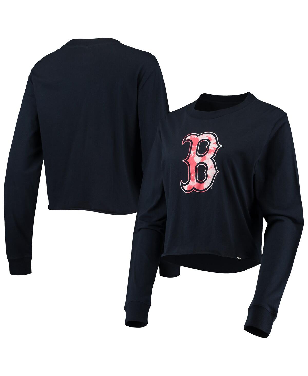 Shop New Era Women's  Navy Boston Red Sox Baby Jersey Cropped Long Sleeve T-shirt