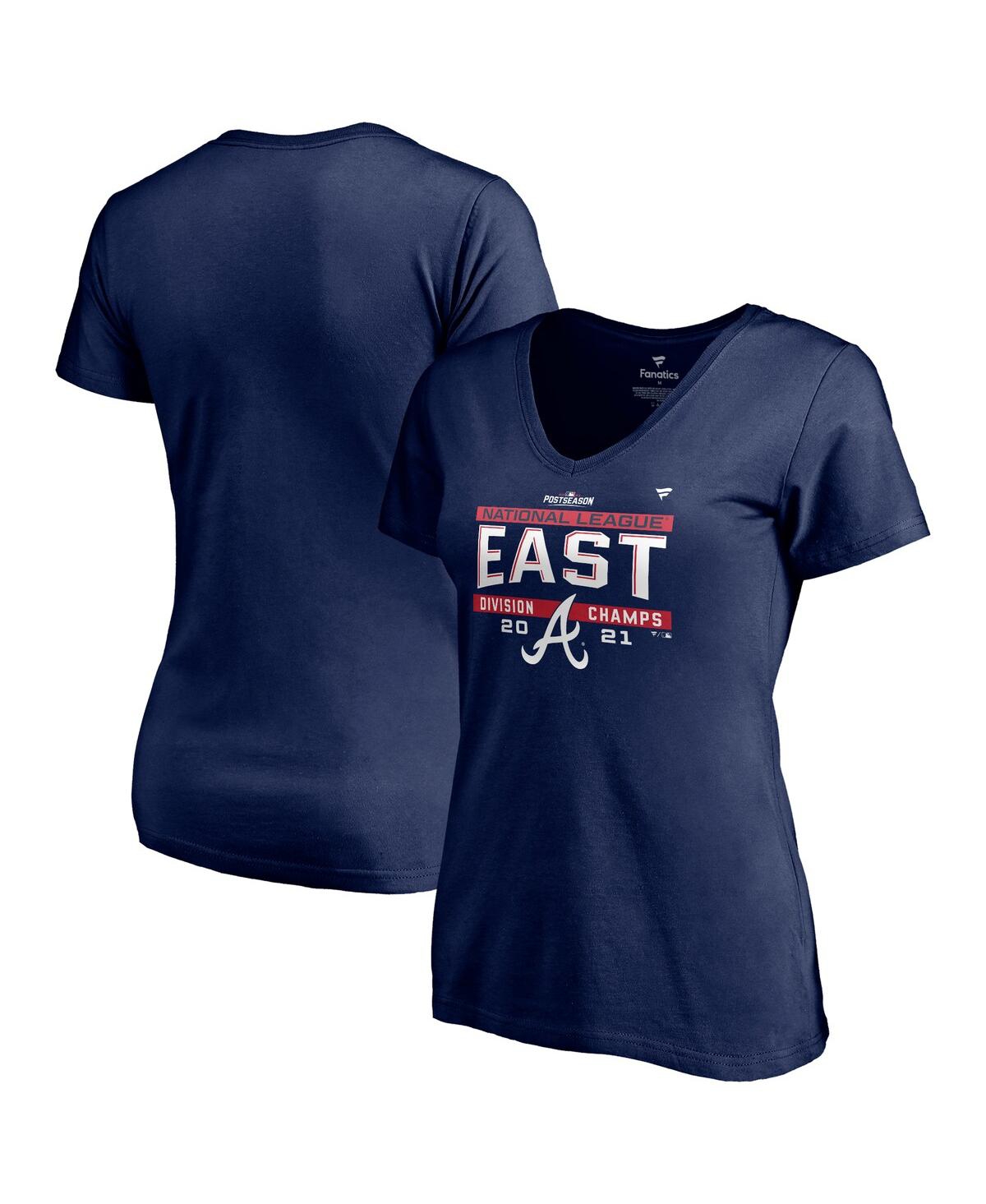 Women's FanaticsAtlanta Braves 2021 Nl East Division Champions Locker Room Plus Size V-Neck T-shirt - Navy