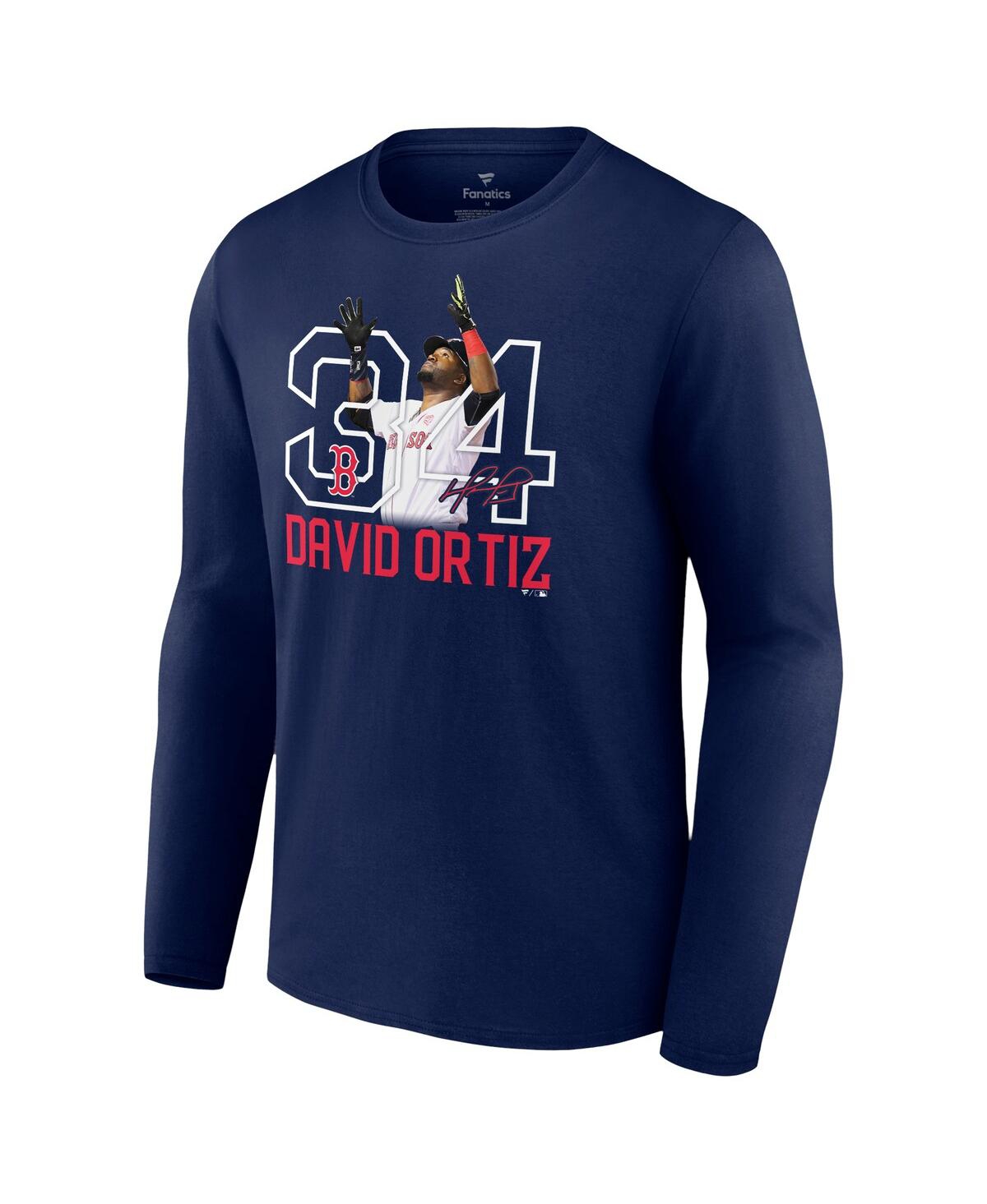 Shop Fanatics Men's  David Ortiz Navy Boston Red Sox Stats Resume Long Sleeve T-shirt