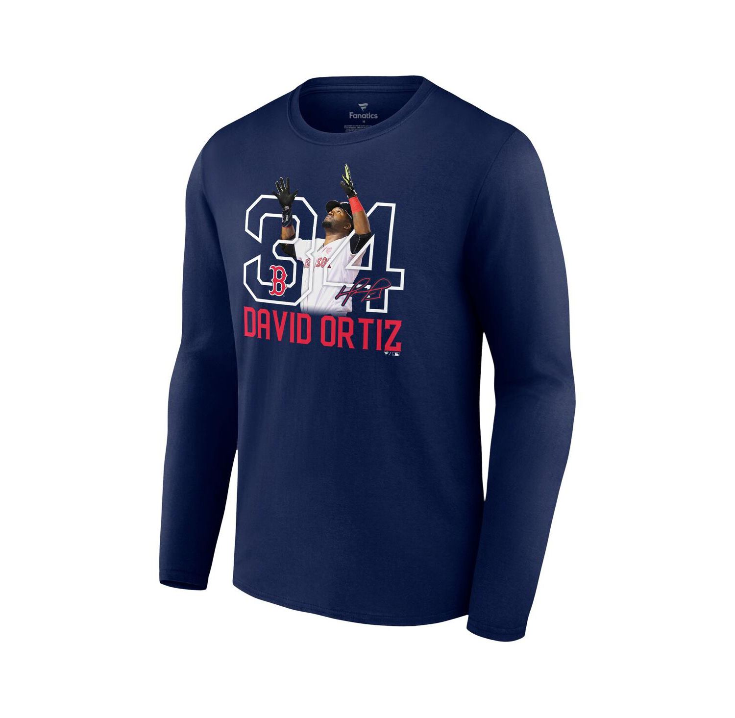 Men's David Ortiz Navy Boston Red Sox Stats Resume Long Sleeve T-shirt