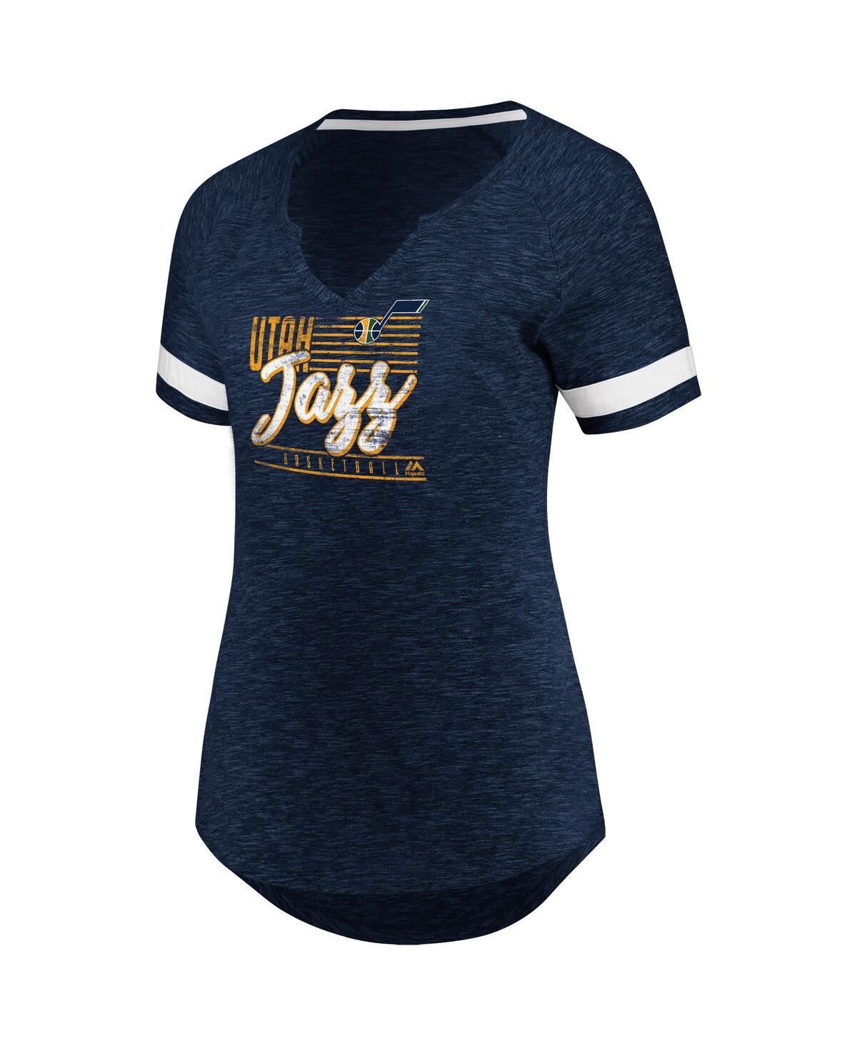 Fanatics Women's  Branded Navy And White Utah Jazz Showtime Winning With Pride Notch Neck T-shirt In Navy,white